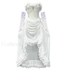 White Gothic Rope Lace Flying Sleeve Stiletto Strap Asymmetric Light Lolita Summer Party Evening white with sleeve / S
