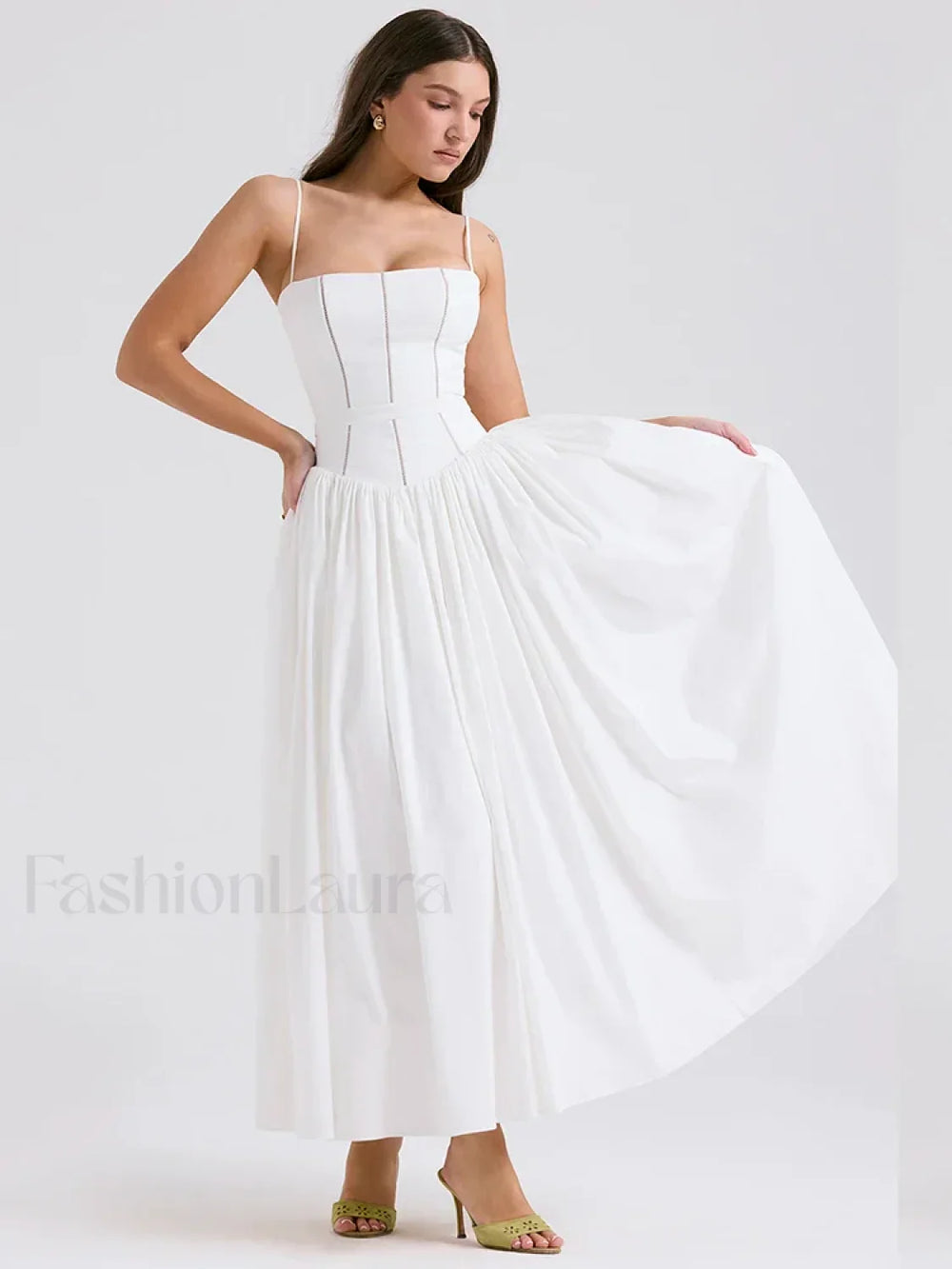White Spaghetti Strap Midi Dress