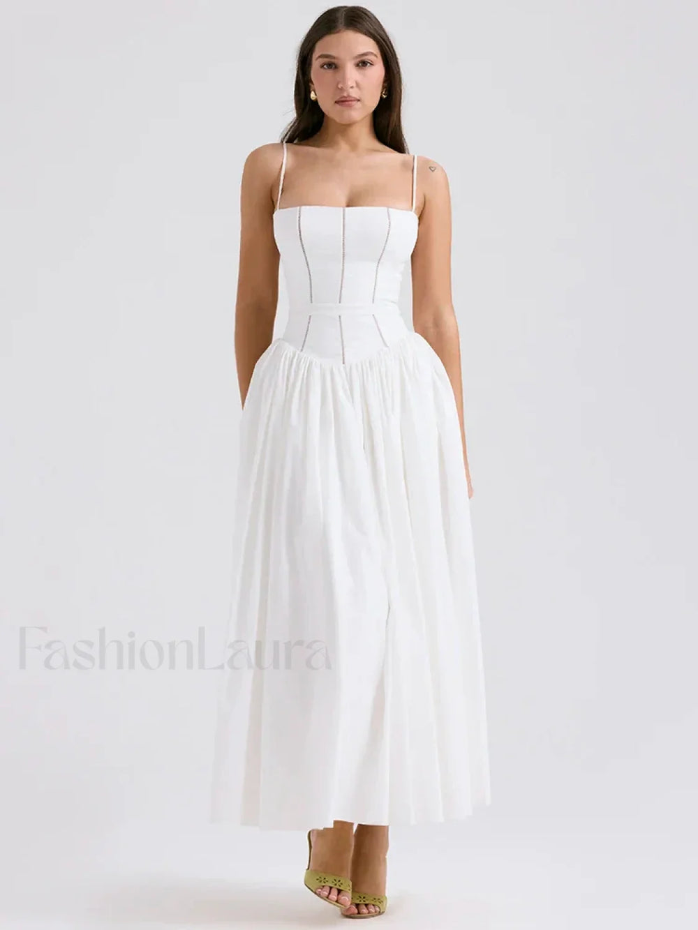 White Spaghetti Strap Midi Dress