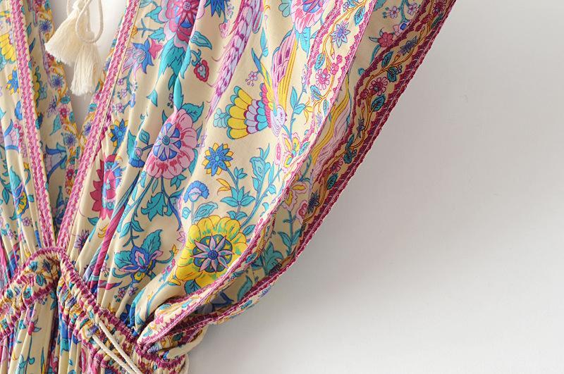 JuliaFashion - Wild Peacock & Flowers V-Neck Maxi Dress