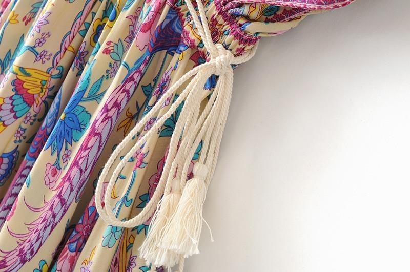 JuliaFashion - Wild Peacock & Flowers V-Neck Maxi Dress