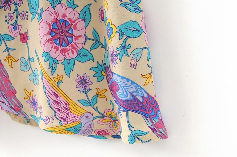 JuliaFashion - Wild Peacock & Flowers V-Neck Maxi Dress