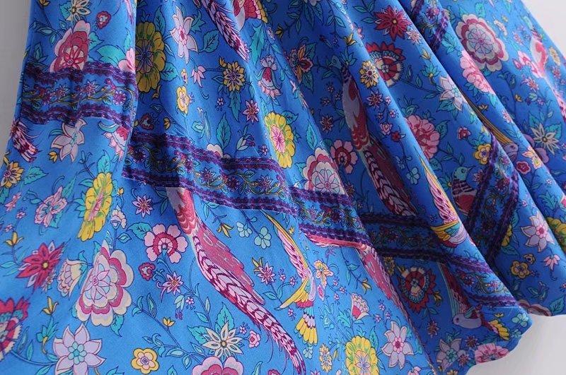 JuliaFashion - Wild Peacock & Flowers V-Neck Maxi Dress