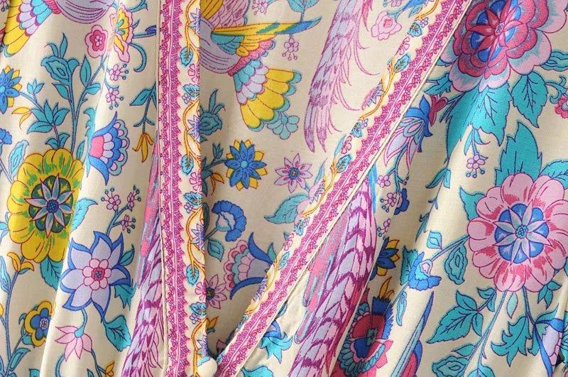 JuliaFashion - Wild Peacock & Flowers V-Neck Mini Dress