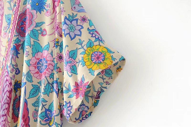 JuliaFashion - Wild Peacock & Flowers V-Neck Mini Dress