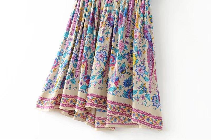 JuliaFashion - Wild Peacock & Flowers V-Neck Mini Dress