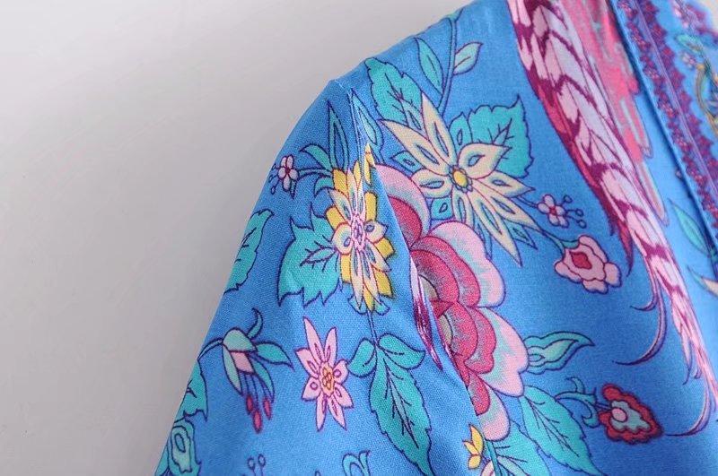 JuliaFashion - Wild Peacock & Flowers V-Neck Mini Dress