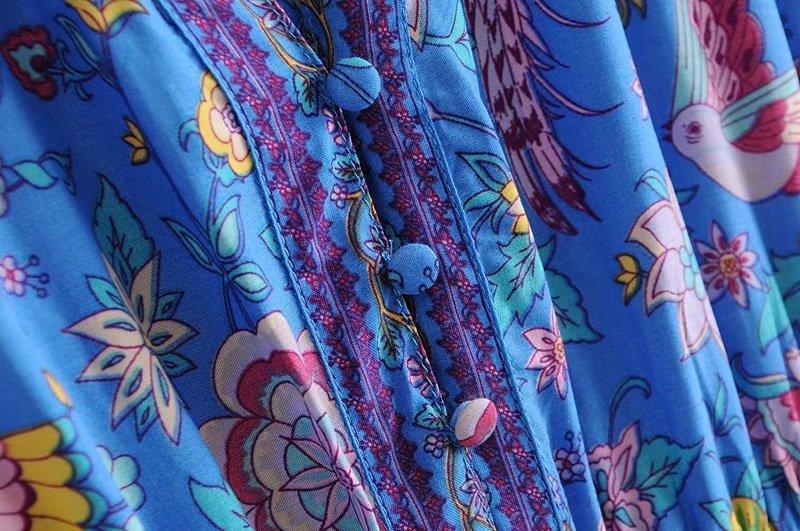 JuliaFashion - Wild Peacock & Flowers V-Neck Mini Dress