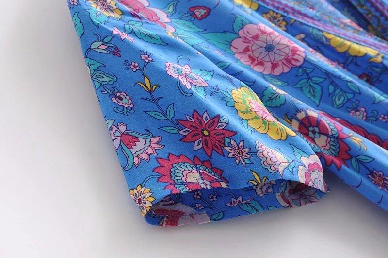 JuliaFashion - Wild Peacock & Flowers V-Neck Mini Dress