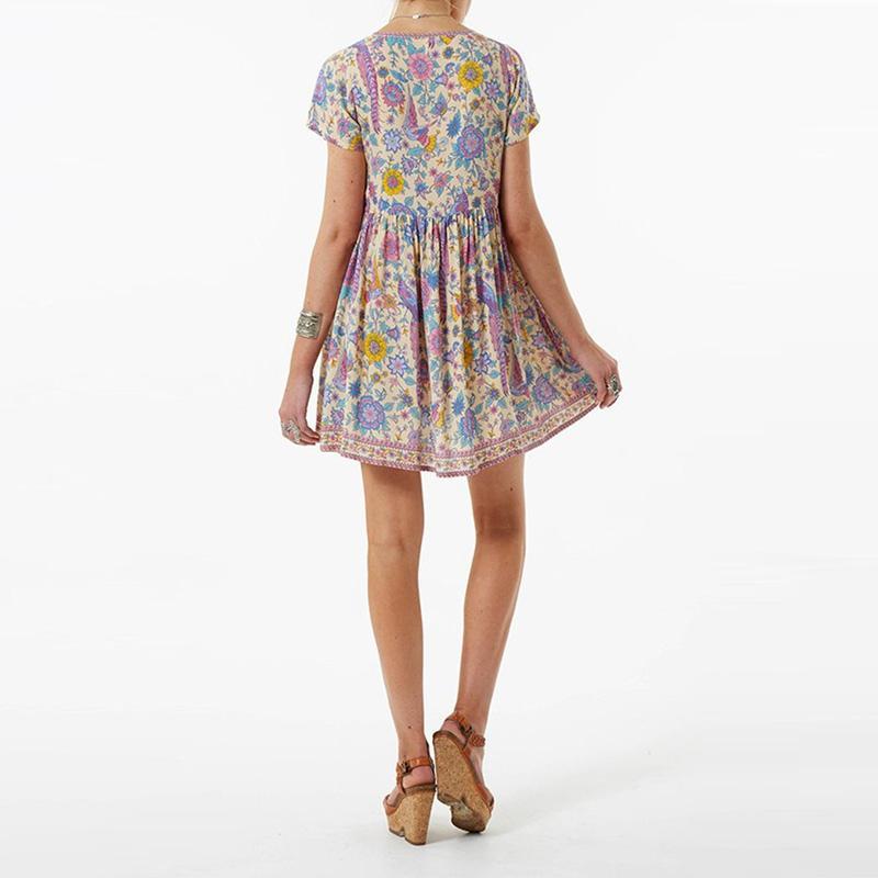 JuliaFashion - Wild Peacock & Flowers V-Neck Mini Dress