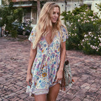 JuliaFashion - Wild Peacock & Flowers V-Neck Mini Dress