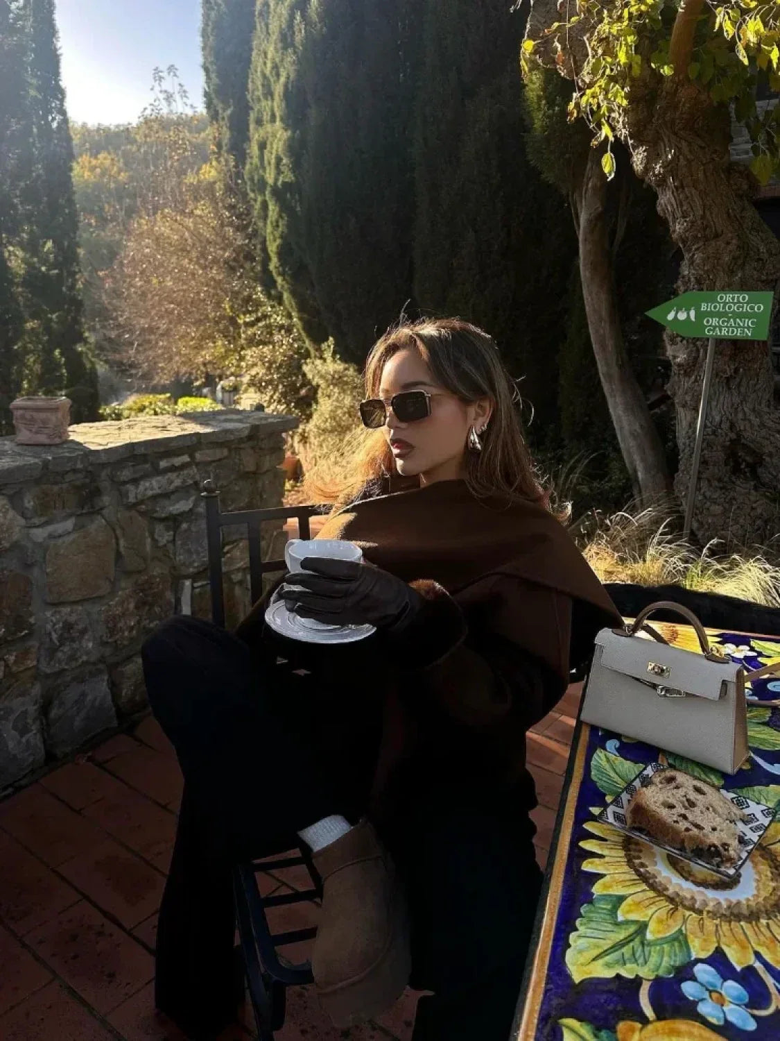 Women Brown Scarf Shawl Collar Short Wool Blends Coat Elegant Fashion Overcoats