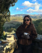 Women Brown Scarf Shawl Collar Short Wool Blends Coat Elegant Fashion Overcoats Brown / S