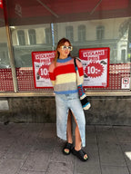 Women Elegant Colorful Striped Knitted Pullover Casual Long Sleeve Loose Sweater Sweaters L