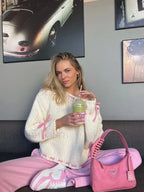 Women Elegant Solid Contrast Suture Knitted Pullover Fashion Round Neck Long Sleeve Loose Sweater Sweaters L