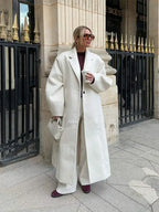 Women Fashion Loose White Long Woolen Overcoats