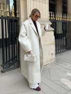 Women Fashion Loose White Long Woolen Overcoats