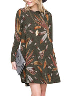 JuliaFashion - Right About This Feather Print Tunic Dress