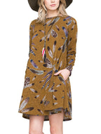 JuliaFashion - Right About This Feather Print Tunic Dress