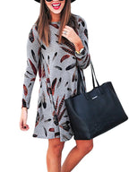 JuliaFashion - Right About This Feather Print Tunic Dress