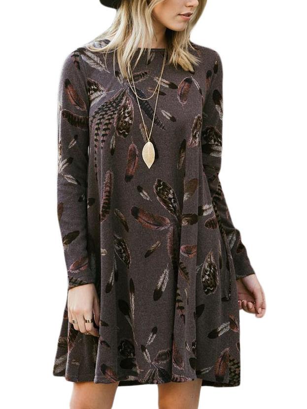 JuliaFashion - Right About This Feather Print Tunic Dress