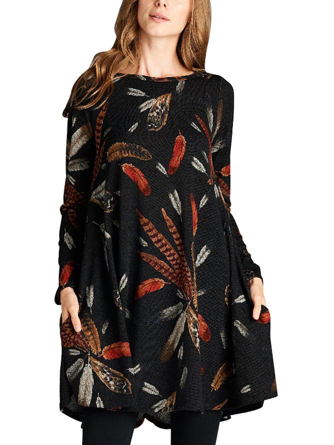 JuliaFashion - Right About This Feather Print Tunic Dress
