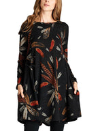 JuliaFashion - Right About This Feather Print Tunic Dress