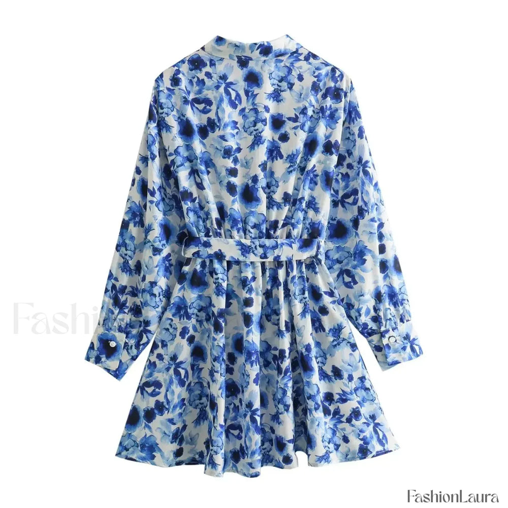 Women’s 2024 Summer New Leisure Vacation Style Waist Lace up Shirt Short Skirt Mini Dress