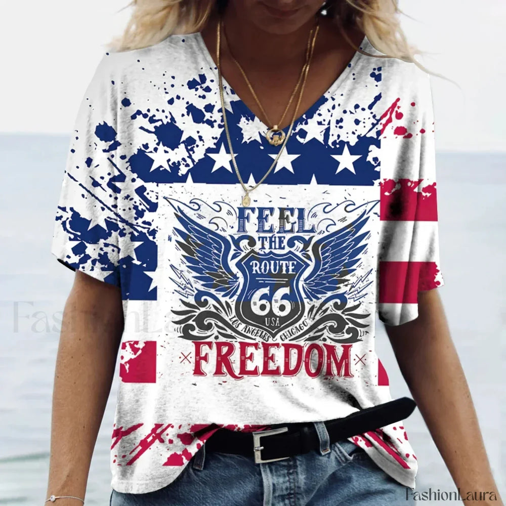 Women’s 3D Printed Casual V neck T Shirt WHITE / S