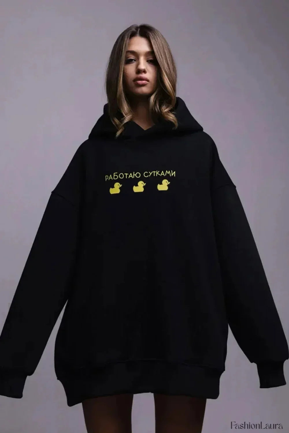 Women’s Casual Loose Fit Duck Print Hoodie Black / S