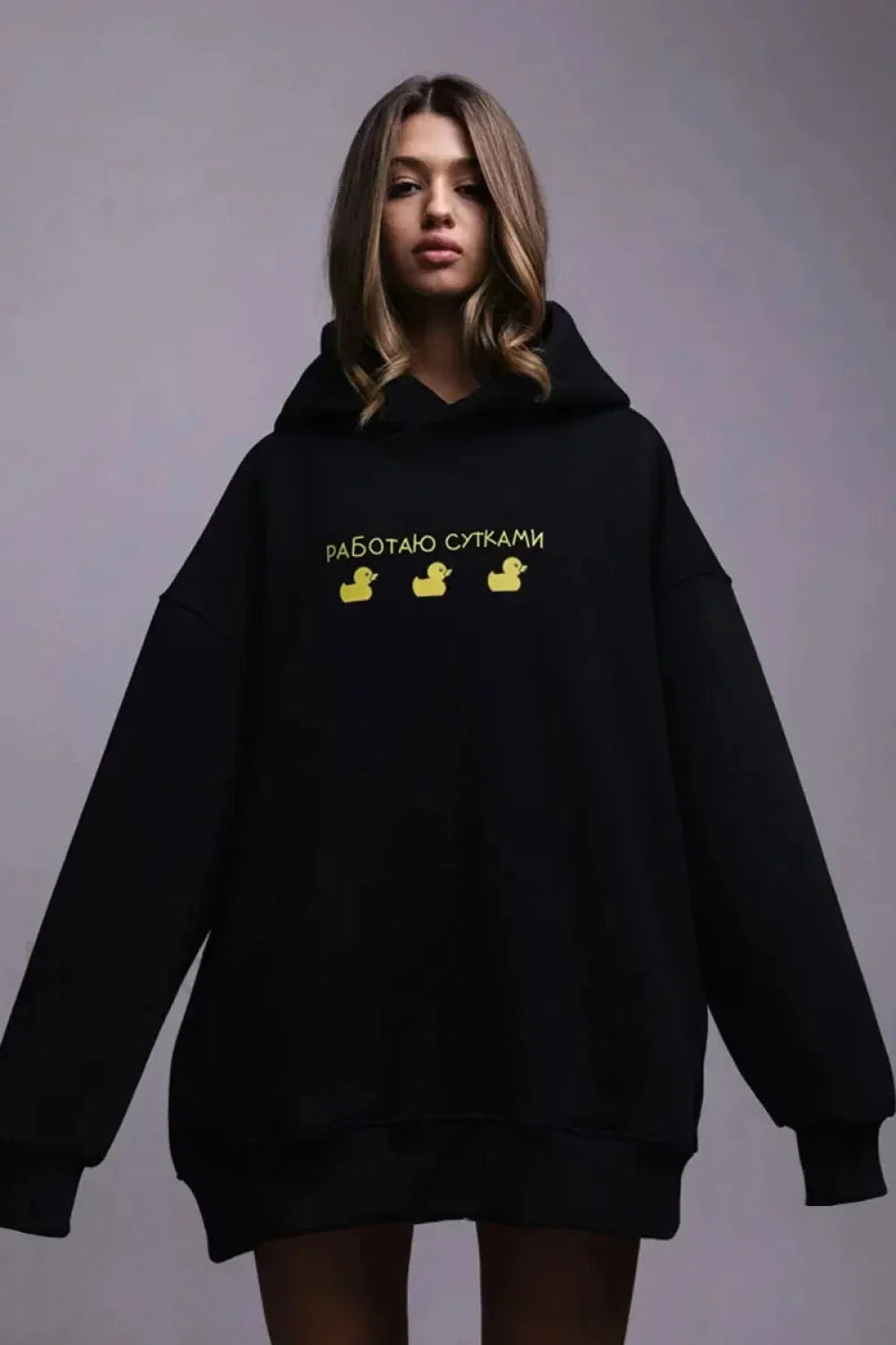 Women’s Casual Loose Fit Duck Print Hoodie Black / S