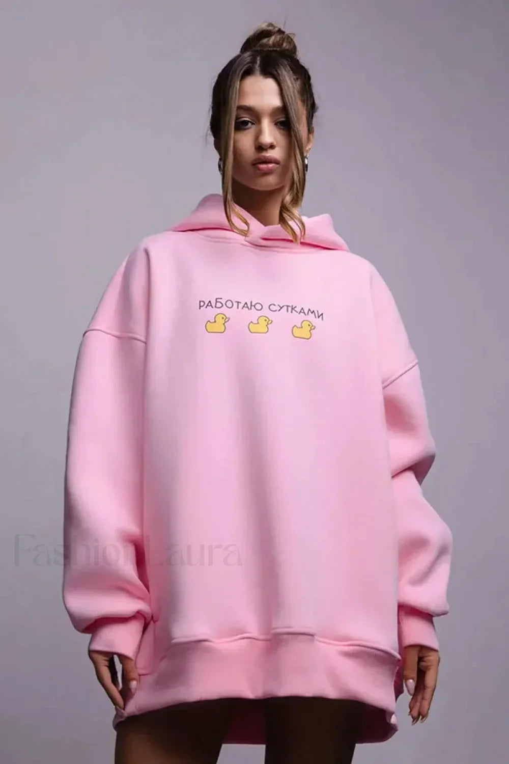 Women’s Casual Loose Fit Duck Print Hoodie Pink / S