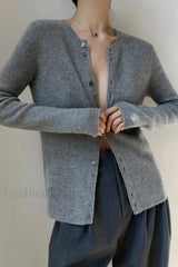 Women’s Casual Solid Round Neck Cardigan Grey / S