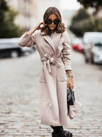 Women’s Clothing Autumn and Winter Minimalist Double Breasted Long Sleeved Lapel Overcoats