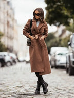 Women’s Clothing Autumn and Winter Minimalist Double Breasted Long Sleeved Lapel Overcoats