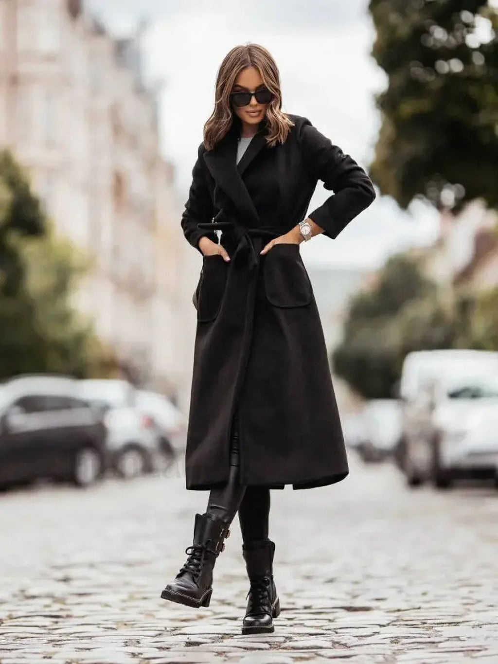 Women’s Clothing Autumn and Winter Minimalist Double Breasted Long Sleeved Lapel Overcoats Black / S