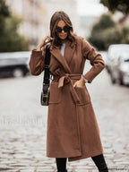 Women’s Clothing Autumn and Winter Minimalist Double Breasted Long Sleeved Lapel Overcoats Brown / S