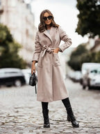 Women’s Clothing Autumn and Winter Minimalist Double Breasted Long Sleeved Lapel Overcoats Khaki / S