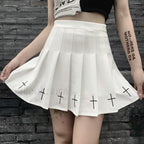 Women’s High Waist Gothic Mini Cross Pattern Mini Pleated Dark Style Skirt