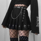 Women’s High Waist Gothic Mini Cross Pattern Mini Pleated Dark Style Skirt