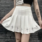 Women’s High Waist Gothic Mini Cross Pattern Mini Pleated Dark Style Skirt