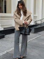 Women’s Wide Lapel Faux wool Blend Coat Overcoats