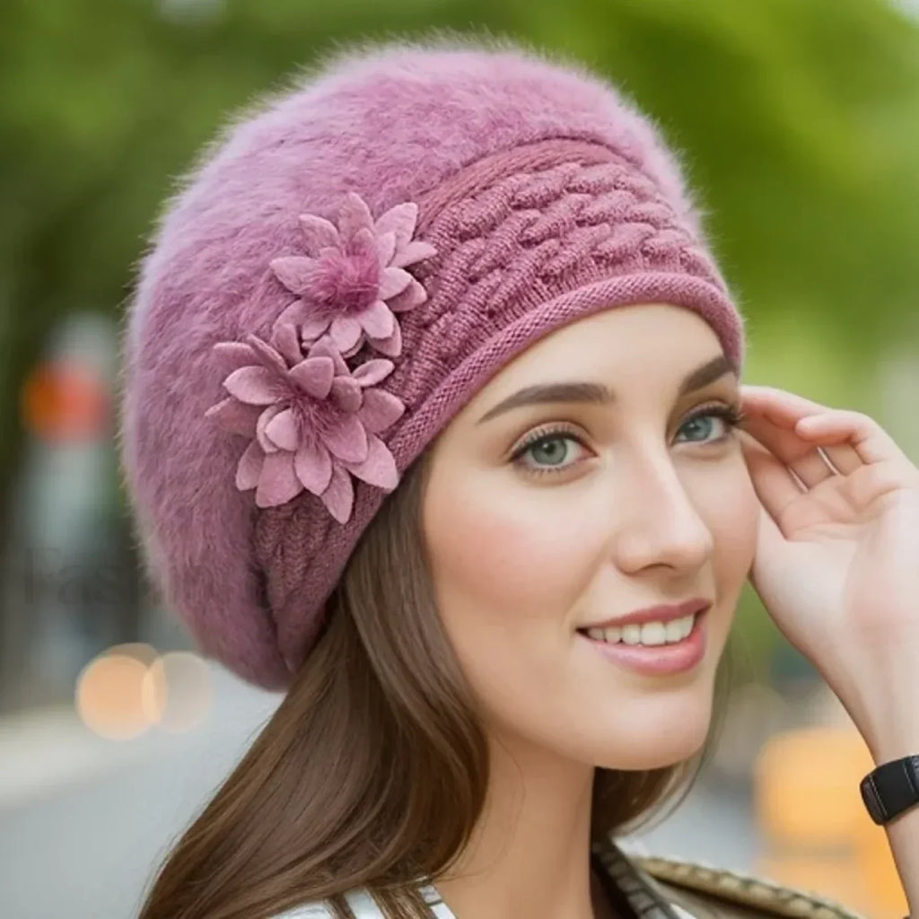 Women’s Winter New Korean Edition Warm Solid Beret Rabbit Hair Hat Violets / 55 58cm