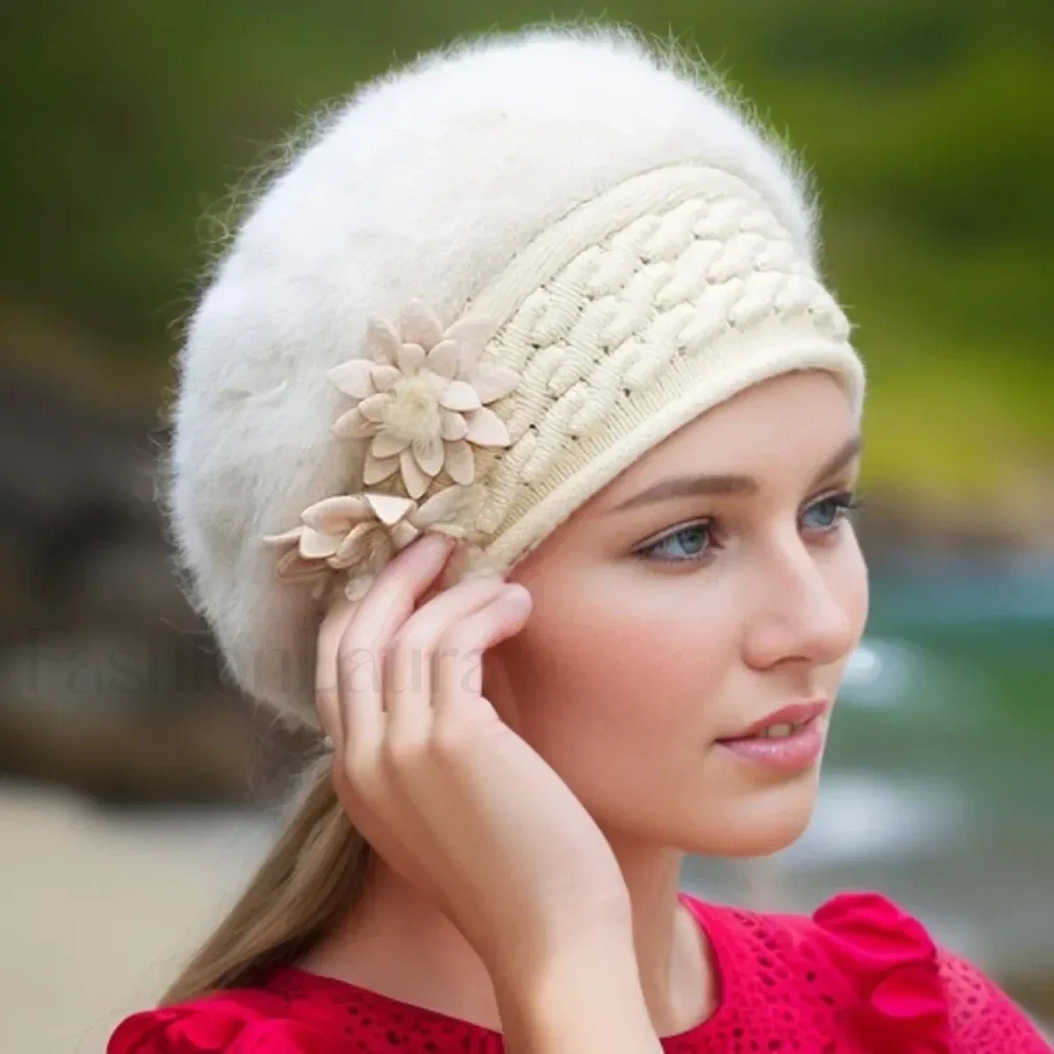 Women’s Winter New Korean Edition Warm Solid Beret Rabbit Hair Hat khaki / 55 58cm