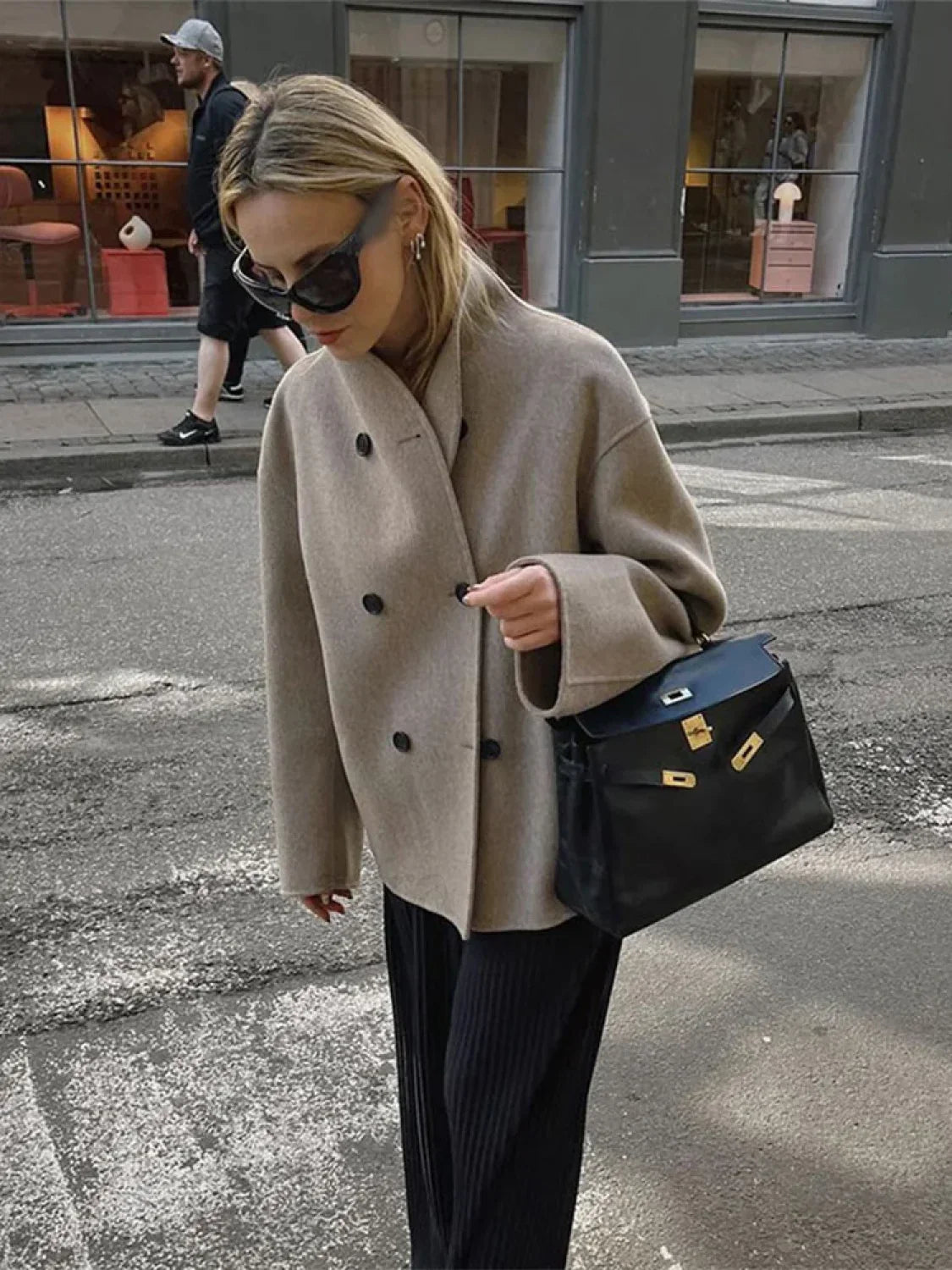 Women’s Woolen Coats Loose Casual Retro Double Breasted Overcoats