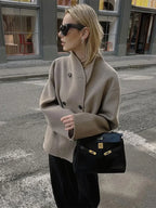 Women’s Woolen Coats Loose Casual Retro Double Breasted Overcoats Khaki / S