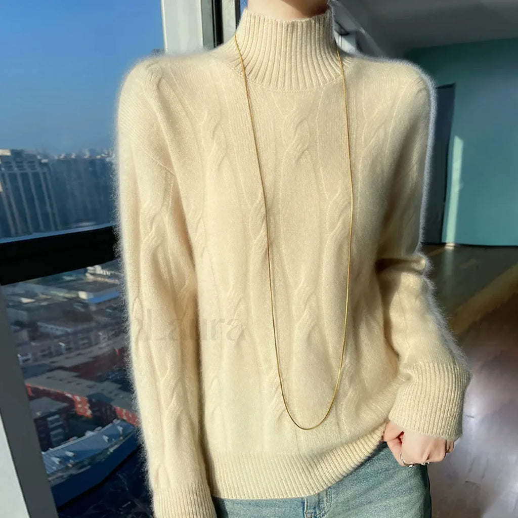Wool Autumn Winter Women’s Turtleneck Pullover Solid Color Thick Cashmere Warm Sweater Beige / S Sweaters L