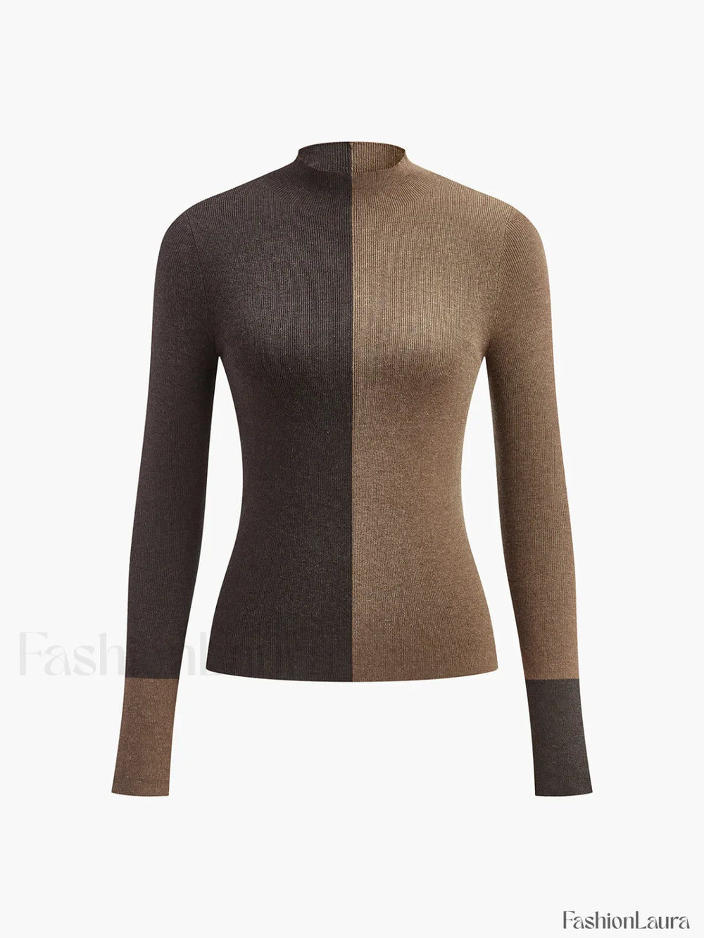 Wool Blend Two Tone Skinny Knit Top Knit Tops