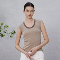 Wool Silk Vest Summer Cool T Shirt Light Camel / S