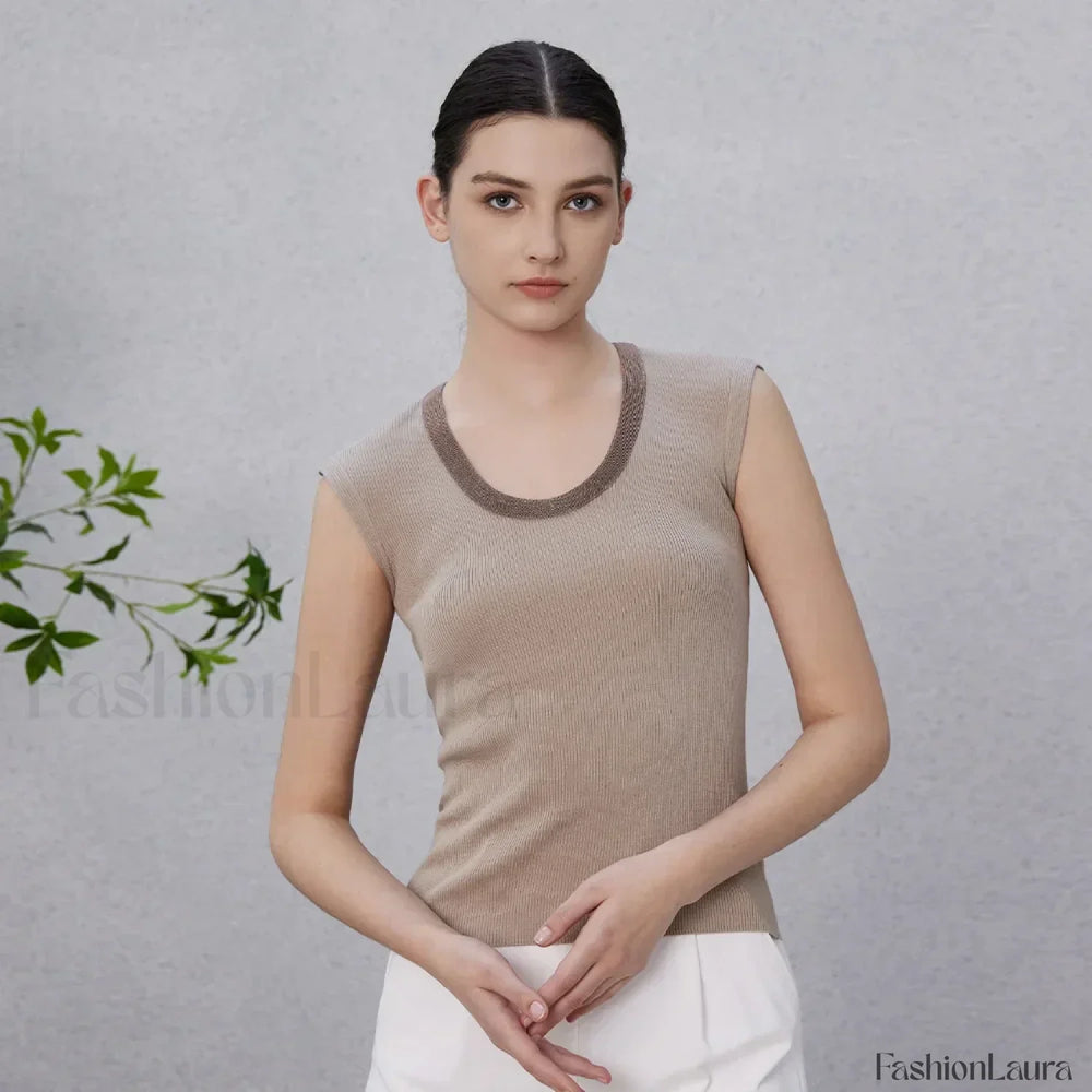 Wool Silk Vest Summer Cool T Shirt Light Camel / S